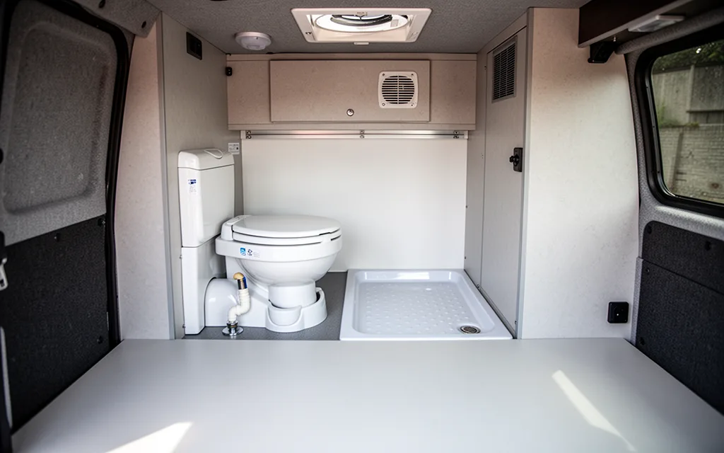 van conversion toilet cubicle — Bathroom